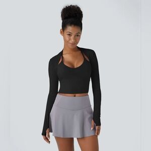 Halara Cloudful Air Ultra Cropped Black Bolero Shrug UPF 50+ Thumbholes L • NWT